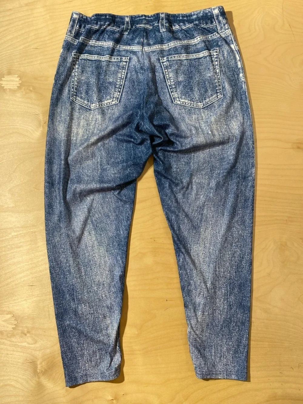 Distressed Denim Color Leggings with Purple Plaid Patch 4XL (RD)